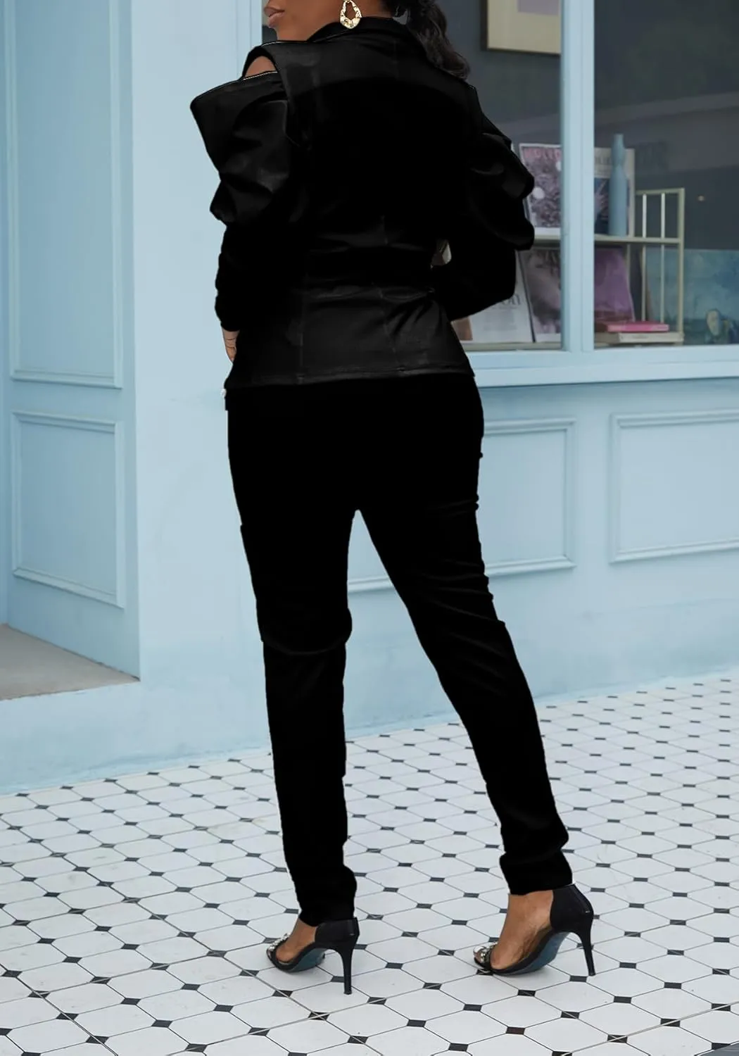 LKOUS Women's Fall Sexy Blazers,Puff Long Sleeve Lapel Open Front Work Office Suit Jacket