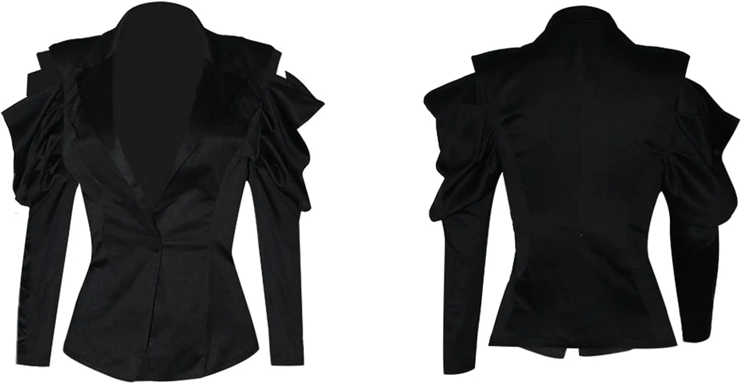 LKOUS Women's Fall Sexy Blazers,Puff Long Sleeve Lapel Open Front Work Office Suit Jacket