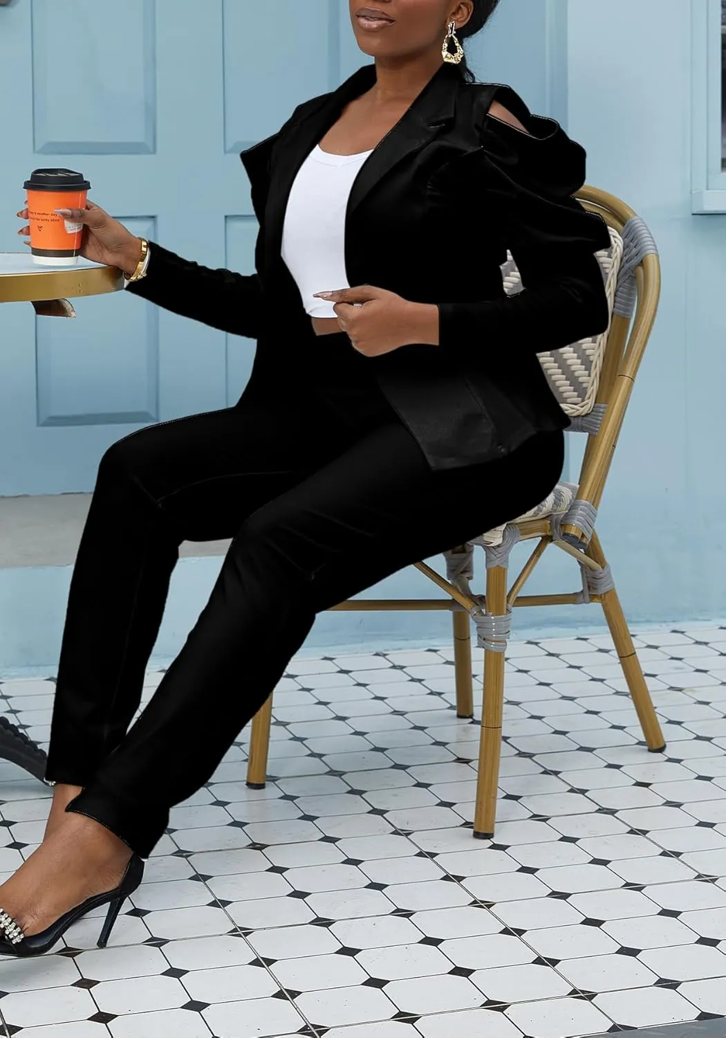 LKOUS Women's Fall Sexy Blazers,Puff Long Sleeve Lapel Open Front Work Office Suit Jacket