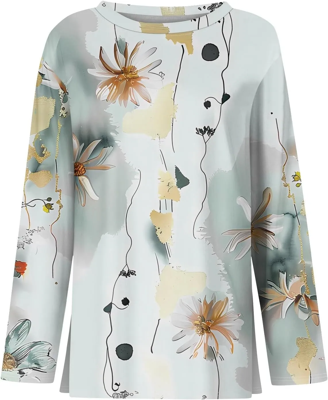 Long Sleeve Shirts for Women - Womens T Shirts Long Sleeve Crew Neck Shirts Basic Tee Sort Comfy Floral Printed Tops