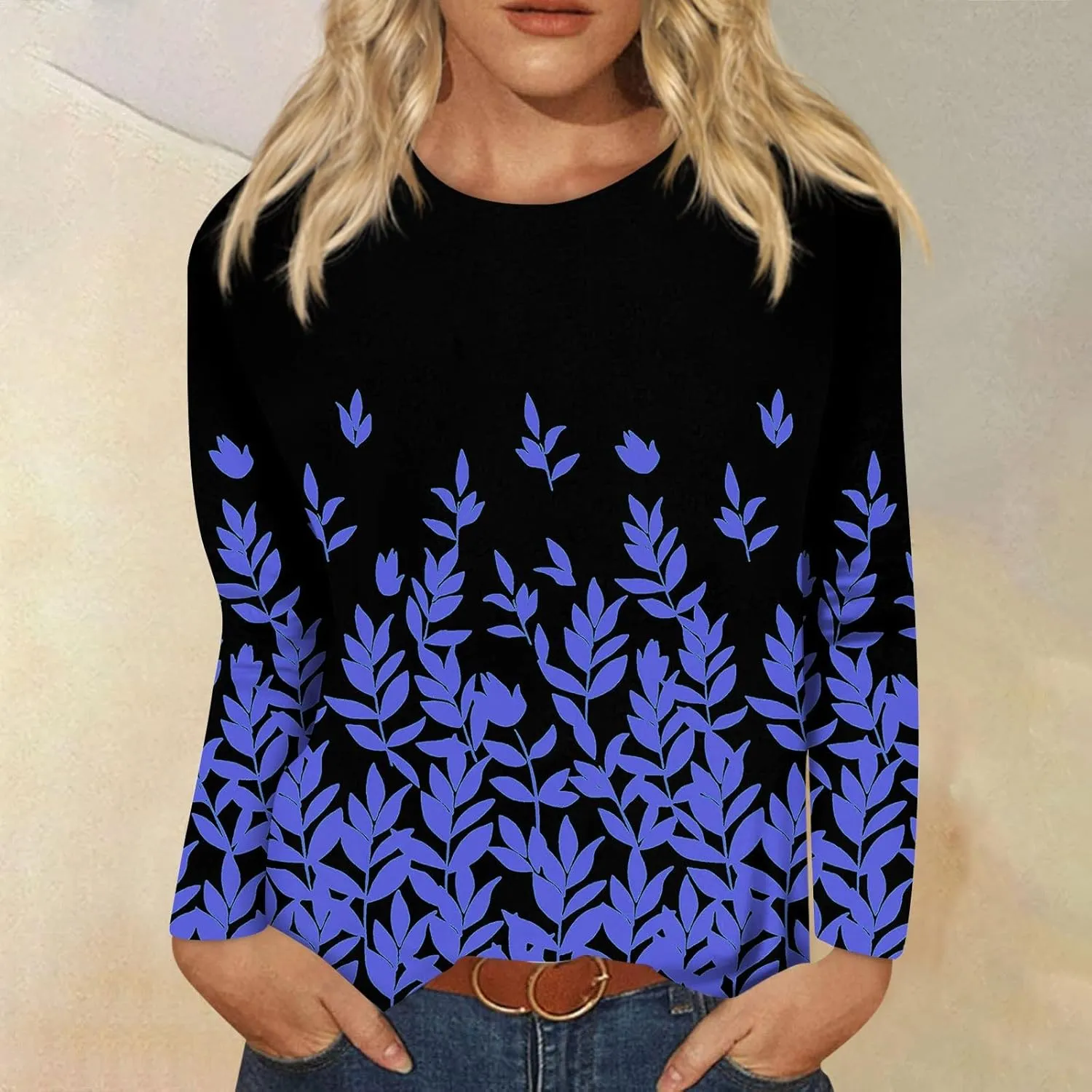 Long Sleeve Shirts for Women - Womens T Shirts Long Sleeve Crew Neck Shirts Basic Tee Sort Comfy Printed Tops Blouse