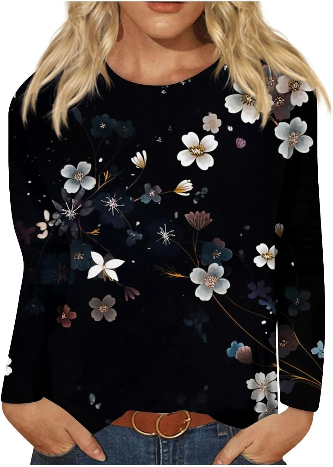 Long Sleeve Shirts for Women - Womens T Shirts Long Sleeve Crew Neck Shirts Basic Tee Sort Comfy Printed Tops Blouse
