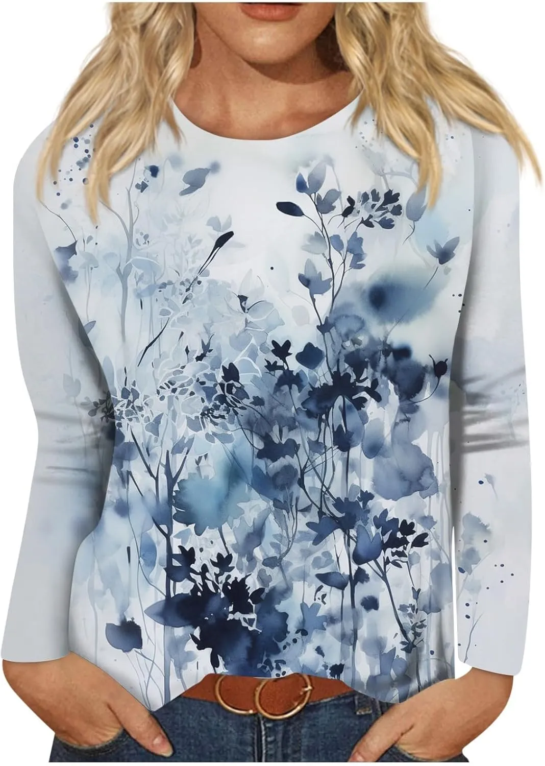 Long Sleeve Shirts for Women - Womens T Shirts Long Sleeve Crew Neck Shirts Basic Tee Sort Comfy Printed Tops Blouse