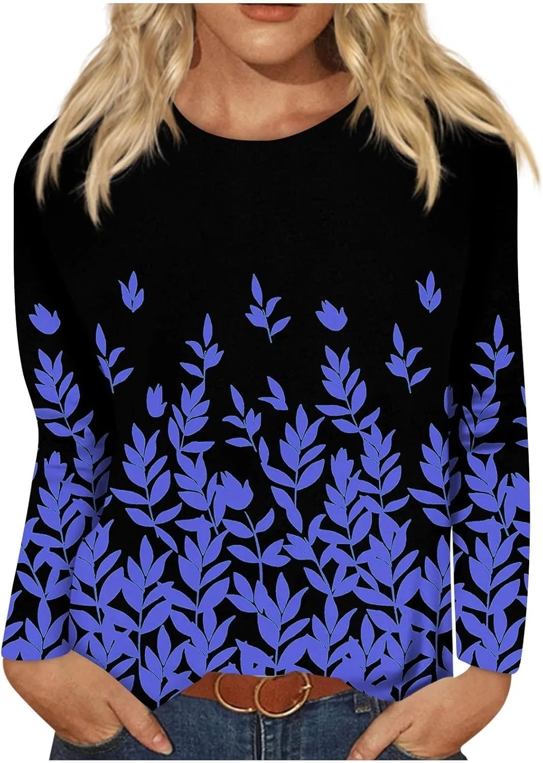 Long Sleeve Shirts for Women - Womens T Shirts Long Sleeve Crew Neck Shirts Basic Tee Sort Comfy Printed Tops Blouse