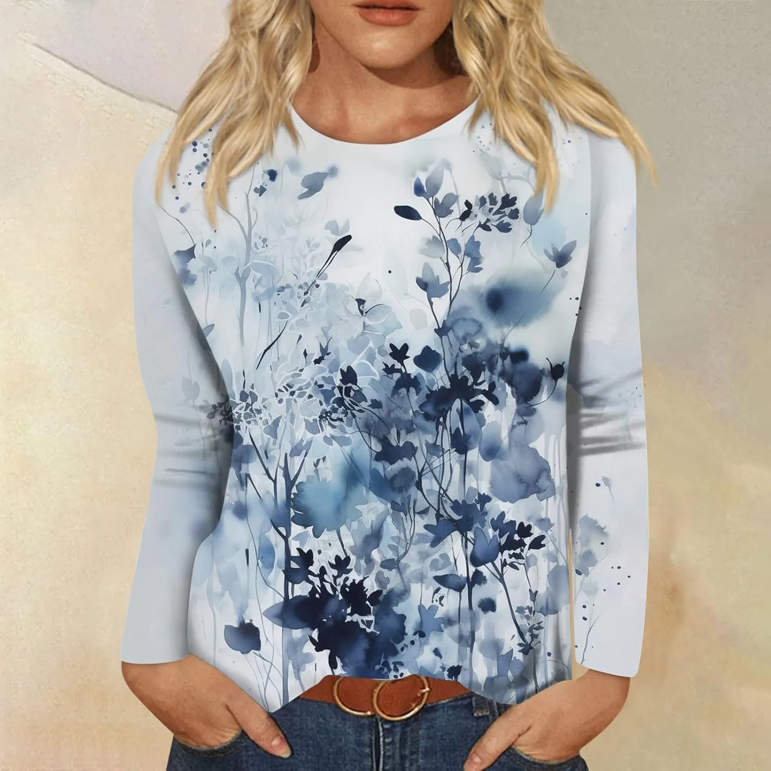 Long Sleeve Shirts for Women - Womens T Shirts Long Sleeve Crew Neck Shirts Basic Tee Sort Comfy Printed Tops Blouse