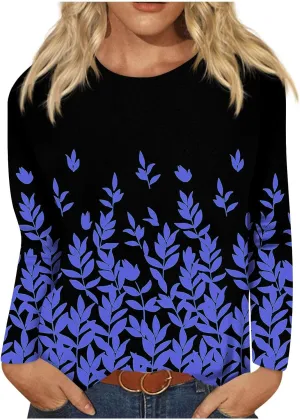 Long Sleeve Shirts for Women - Womens T Shirts Long Sleeve Crew Neck Shirts Basic Tee Sort Comfy Printed Tops Blouse