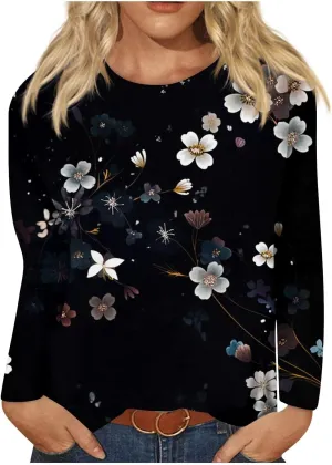 Long Sleeve Shirts for Women - Womens T Shirts Long Sleeve Crew Neck Shirts Basic Tee Sort Comfy Printed Tops Blouse