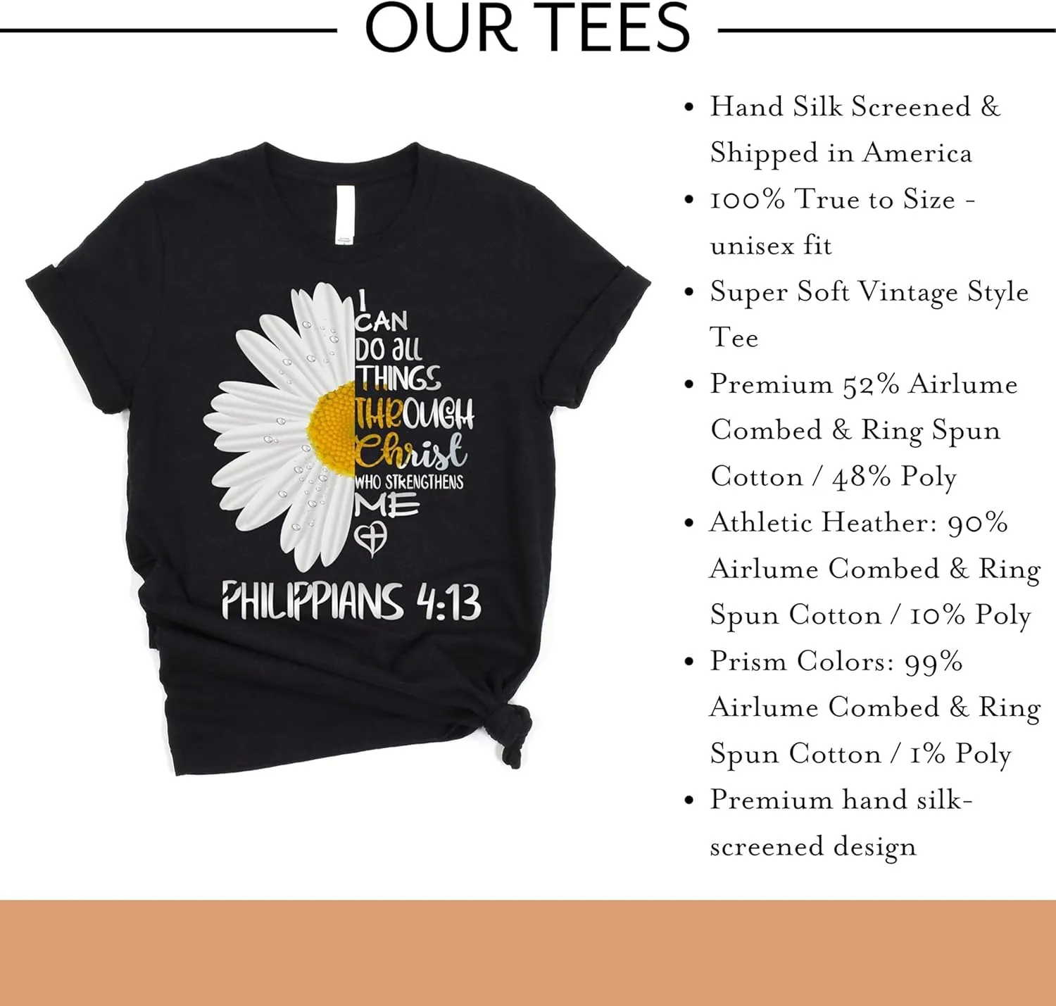 Love in Faith Christian Shirts for Women | I Can Do All Things Daisy | Faith Shirts for Women  Christian T Shirts