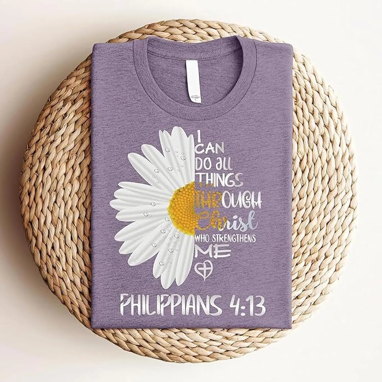 Love in Faith Christian Shirts for Women | I Can Do All Things Daisy | Faith Shirts for Women  Christian T Shirts