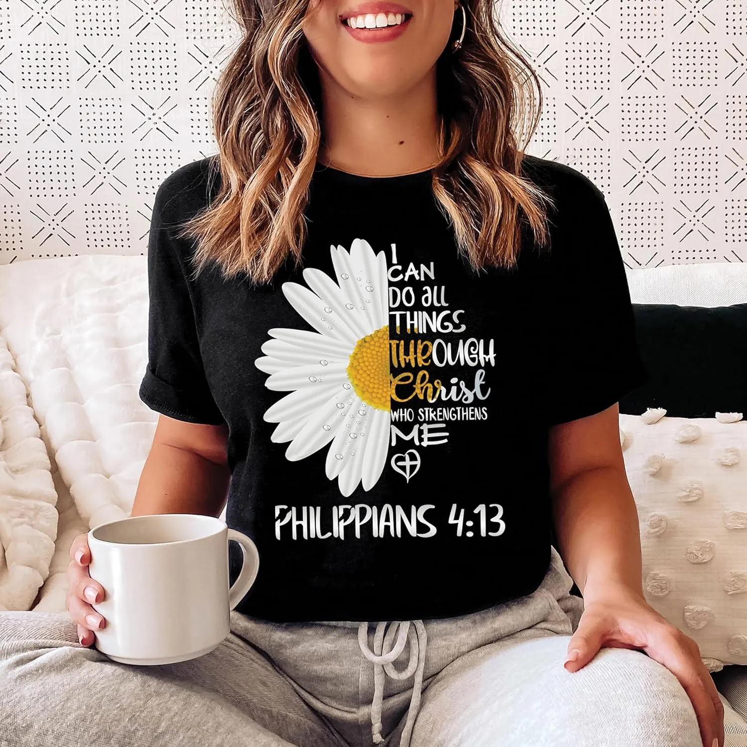 Love in Faith Christian Shirts for Women | I Can Do All Things Daisy | Faith Shirts for Women  Christian T Shirts