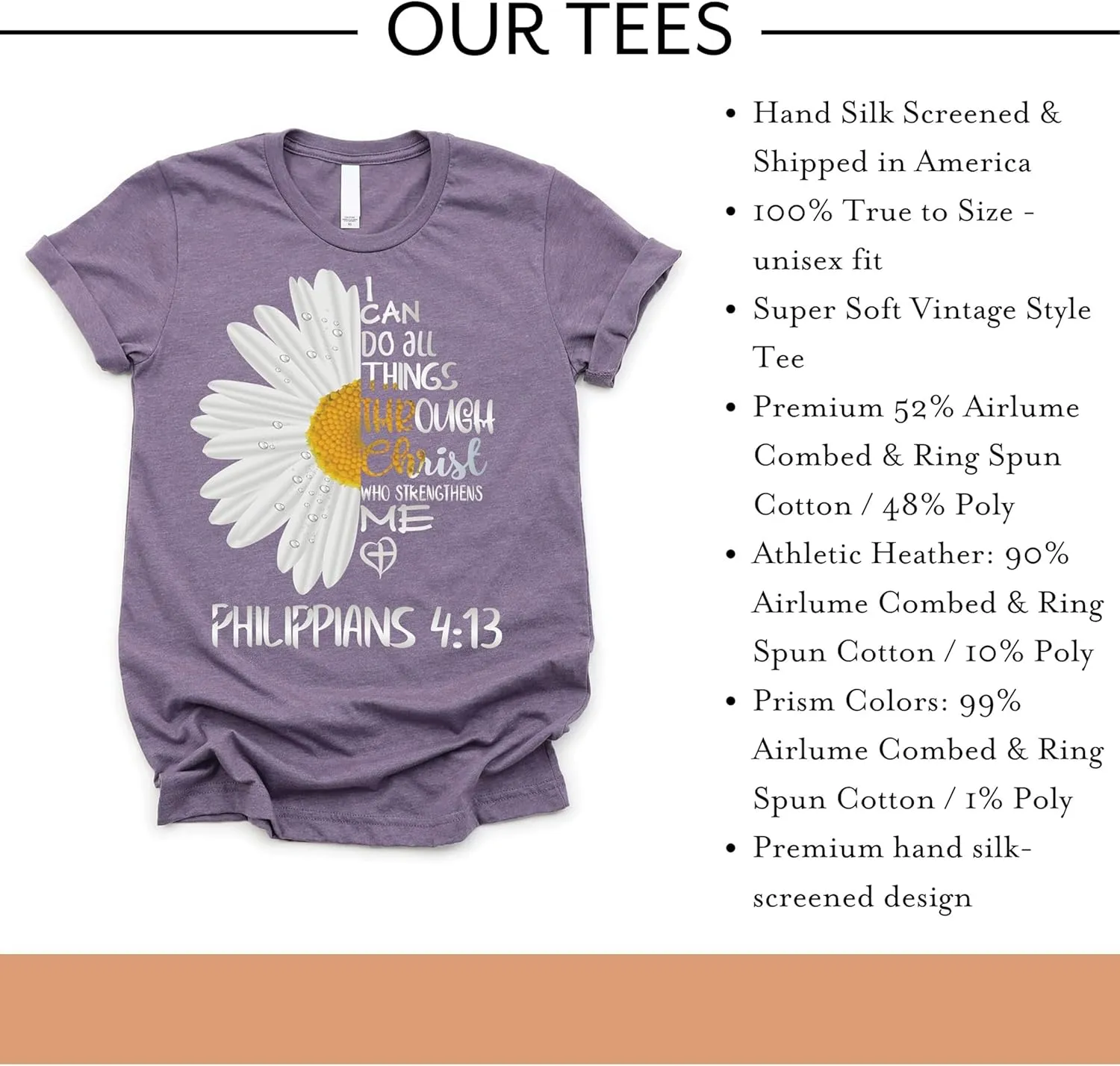 Love in Faith Christian Shirts for Women | I Can Do All Things Daisy | Faith Shirts for Women  Christian T Shirts