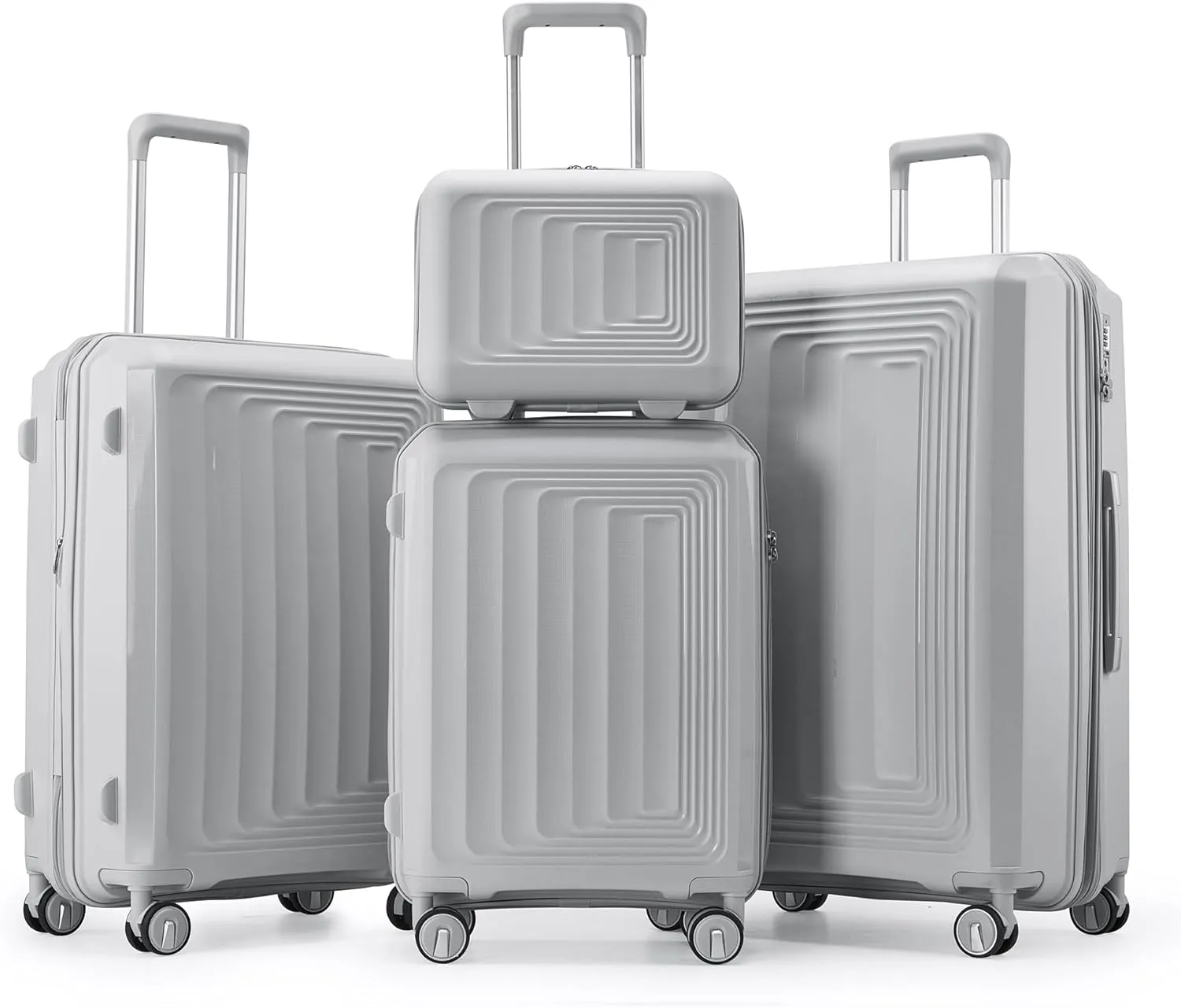 Luggage 4 Piece Sets(14/20/24/28), Hard Shell Lightweight TSA Lock Carry on Expandable Suitcase with Spinner Wheels Travel Set for Men Women Silver