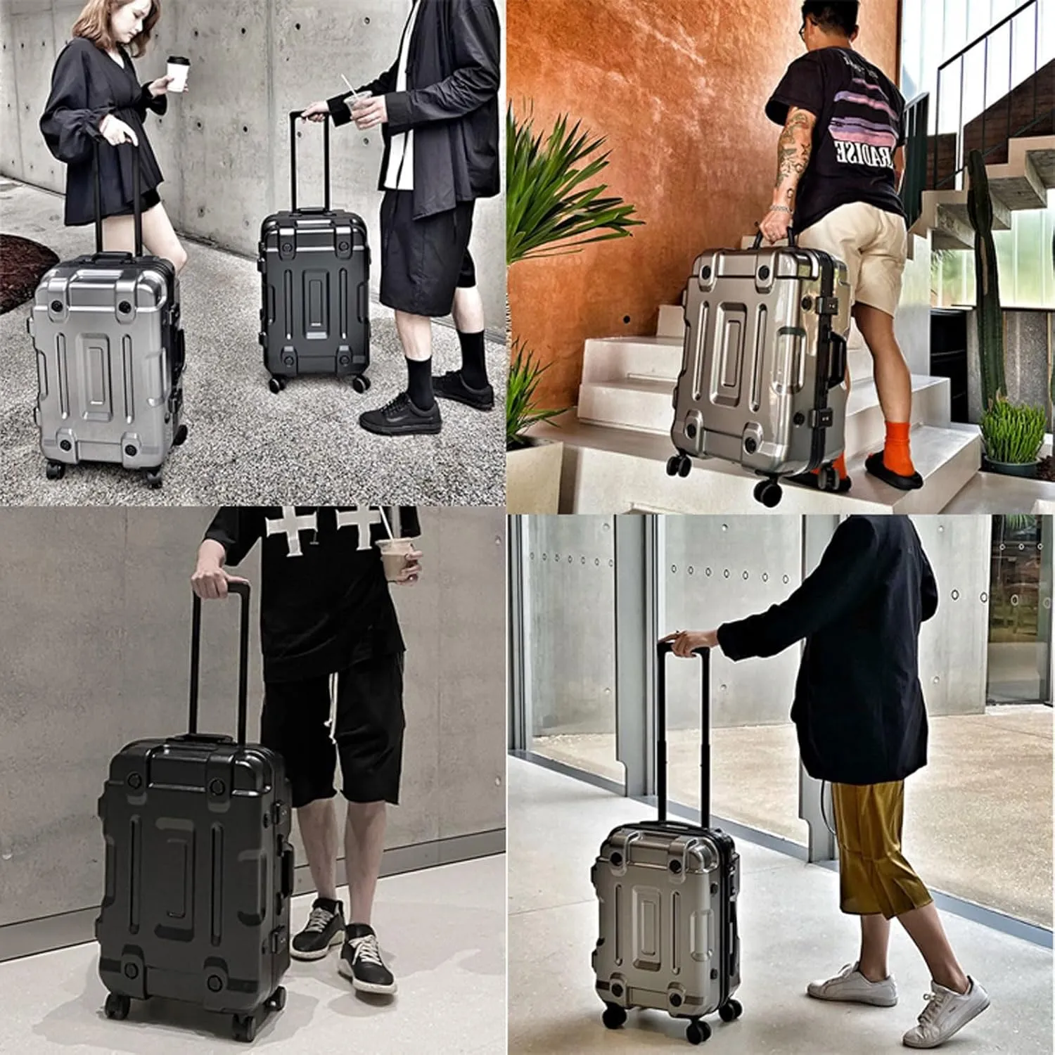 Luggage Travel Suitcase with Spinner Wheels,Silent Suitcase Boarding Suitcase Various Sizes Suitcases/Backpack- Black Aluminum Frame||20
