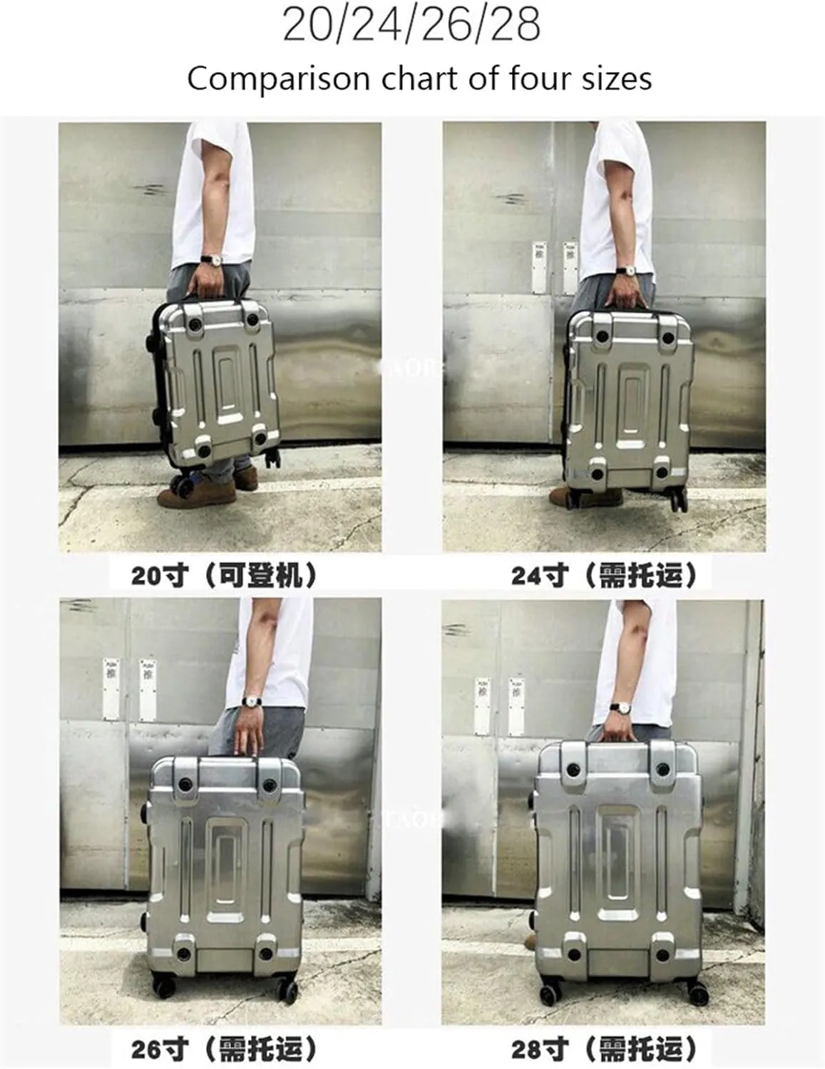 Luggage Travel Suitcase with Spinner Wheels,Silent Suitcase Boarding Suitcase Various Sizes Suitcases/Backpack- Black Aluminum Frame||20