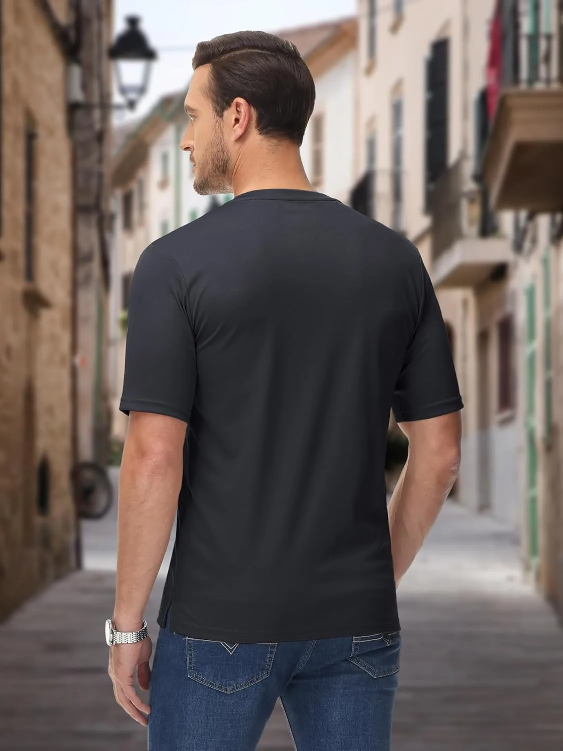 MAGCOMSEN Men's Henley Shirts Short Sleeve Casual Collarless Shirt Quick Dry Summer T-Shirts Golf Workout Tops