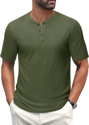 MAGCOMSEN Men's Henley Shirts Short Sleeve Casual Collarless Shirt Quick Dry Summer T-Shirts Golf Workout Tops