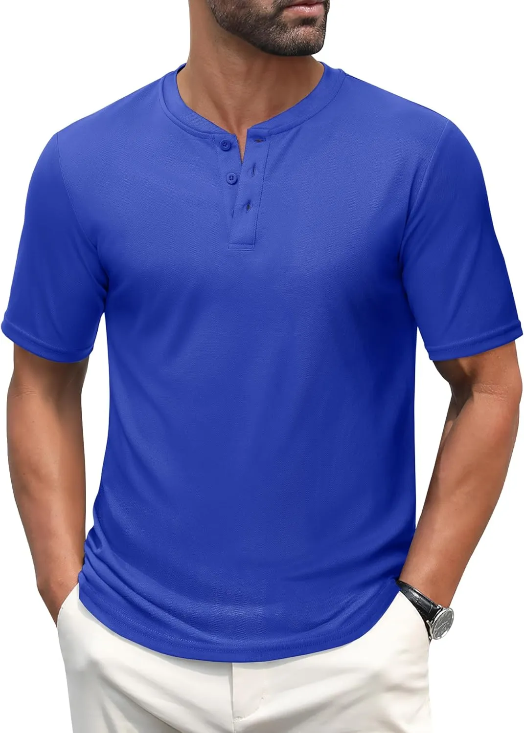 MAGCOMSEN Men's Henley Shirts Short Sleeve Casual Collarless Shirt Quick Dry Summer T-Shirts Golf Workout Tops