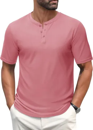 MAGCOMSEN Men's Henley Shirts Short Sleeve Casual Collarless Shirt Quick Dry Summer T-Shirts Golf Workout Tops