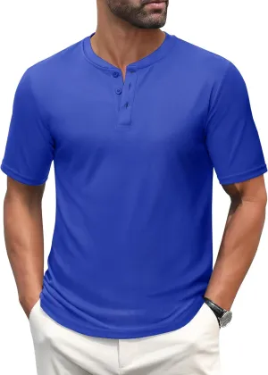 MAGCOMSEN Men's Henley Shirts Short Sleeve Casual Collarless Shirt Quick Dry Summer T-Shirts Golf Workout Tops