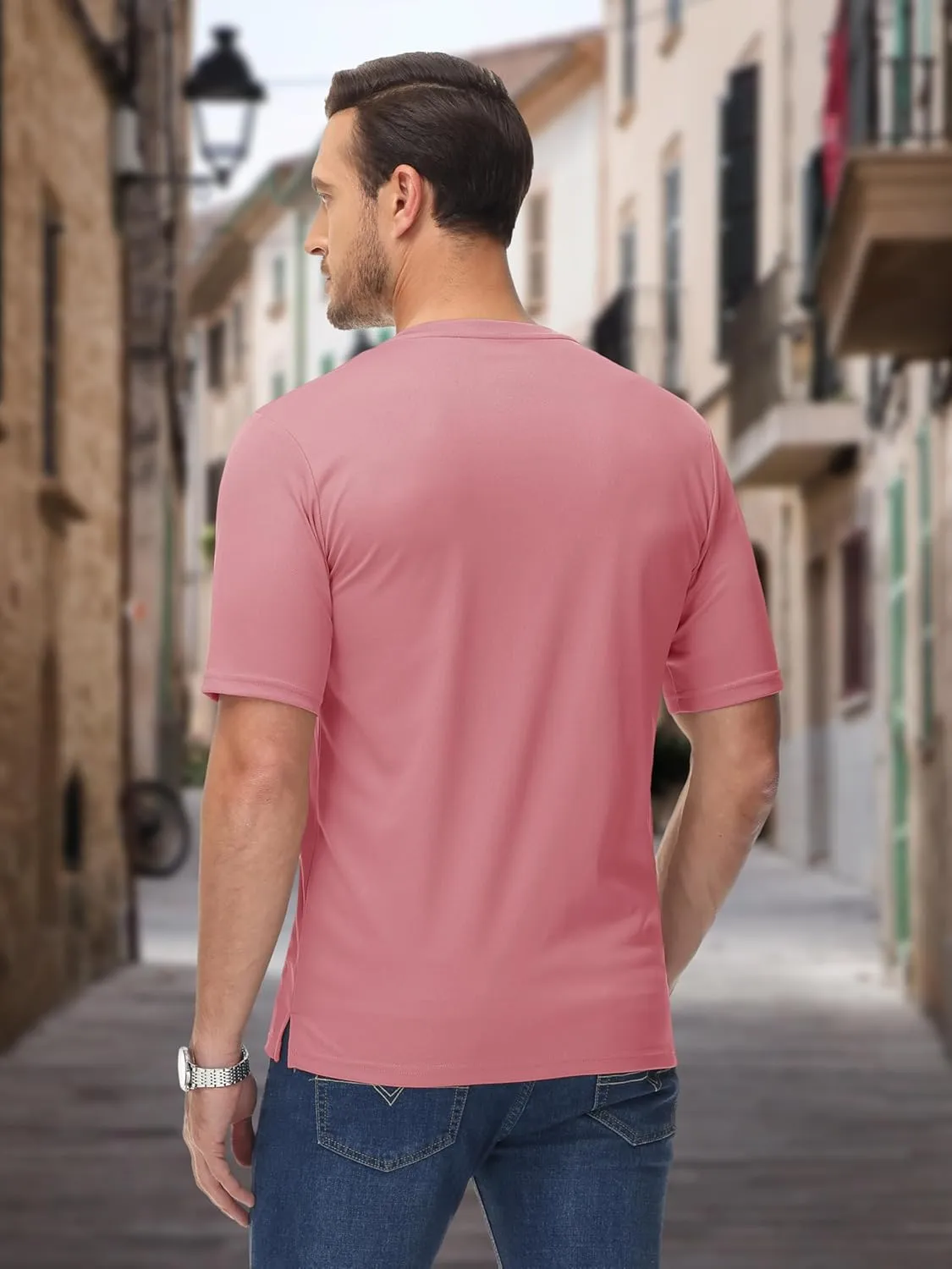 MAGCOMSEN Men's Henley Shirts Short Sleeve Casual Collarless Shirt Quick Dry Summer T-Shirts Golf Workout Tops