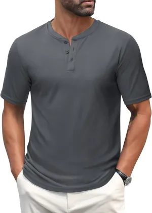 MAGCOMSEN Men's Henley Shirts Short Sleeve Casual Collarless Shirt Quick Dry Summer T-Shirts Golf Workout Tops