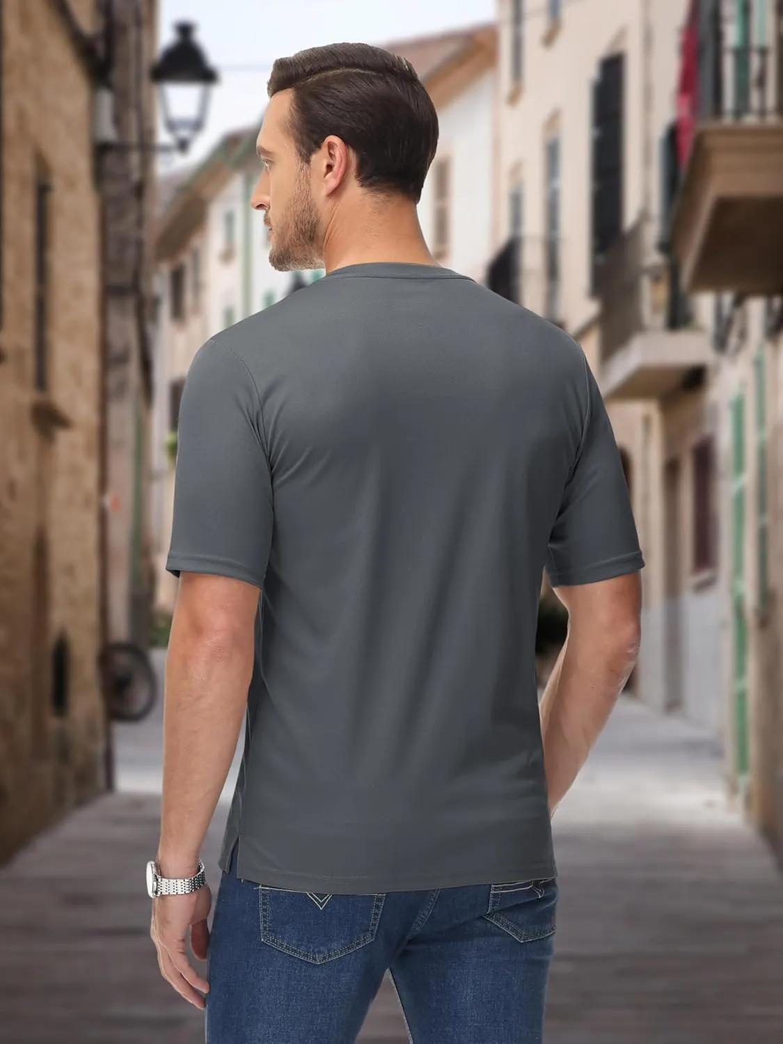 MAGCOMSEN Men's Henley Shirts Short Sleeve Casual Collarless Shirt Quick Dry Summer T-Shirts Golf Workout Tops