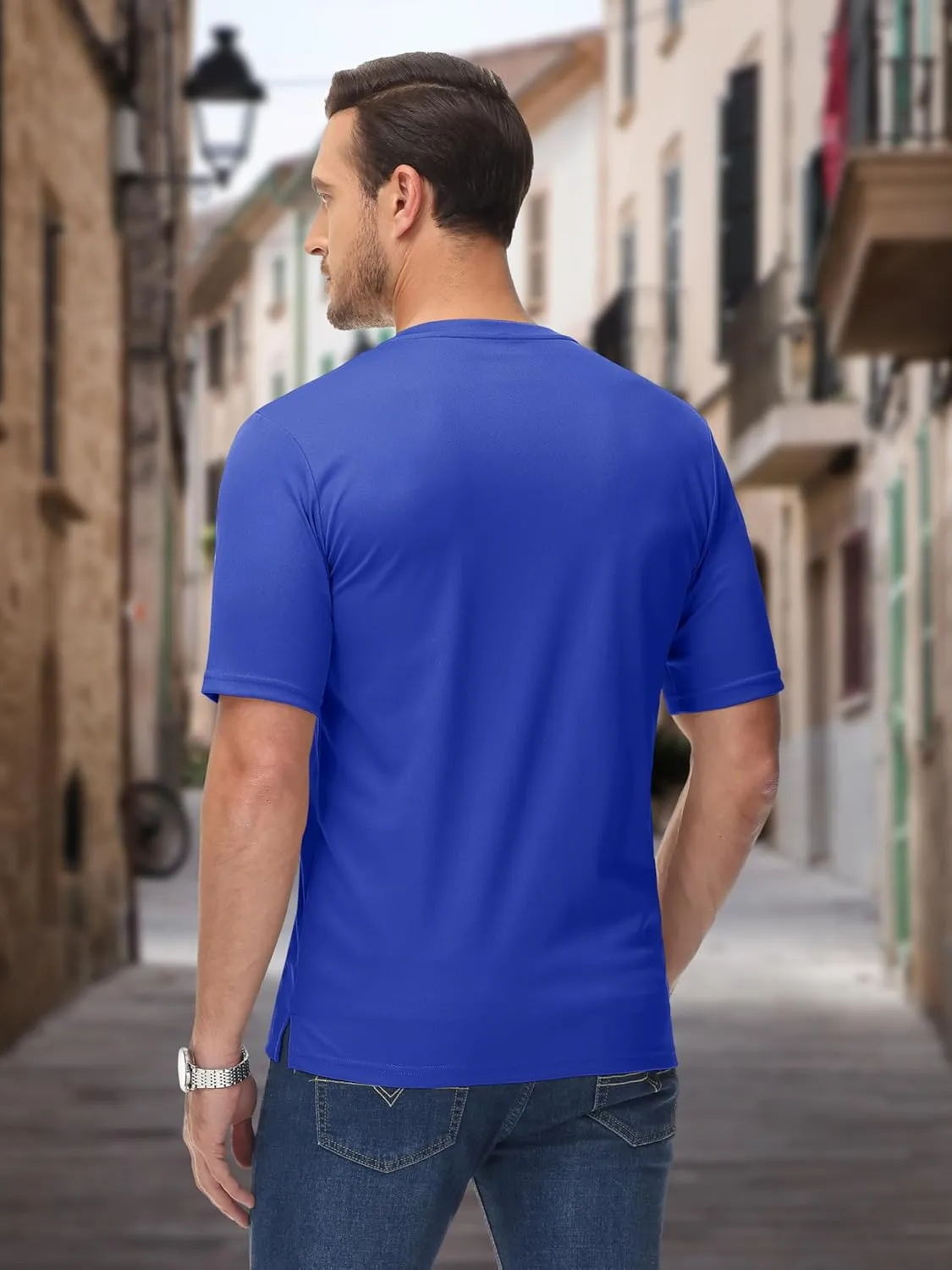 MAGCOMSEN Men's Henley Shirts Short Sleeve Casual Collarless Shirt Quick Dry Summer T-Shirts Golf Workout Tops