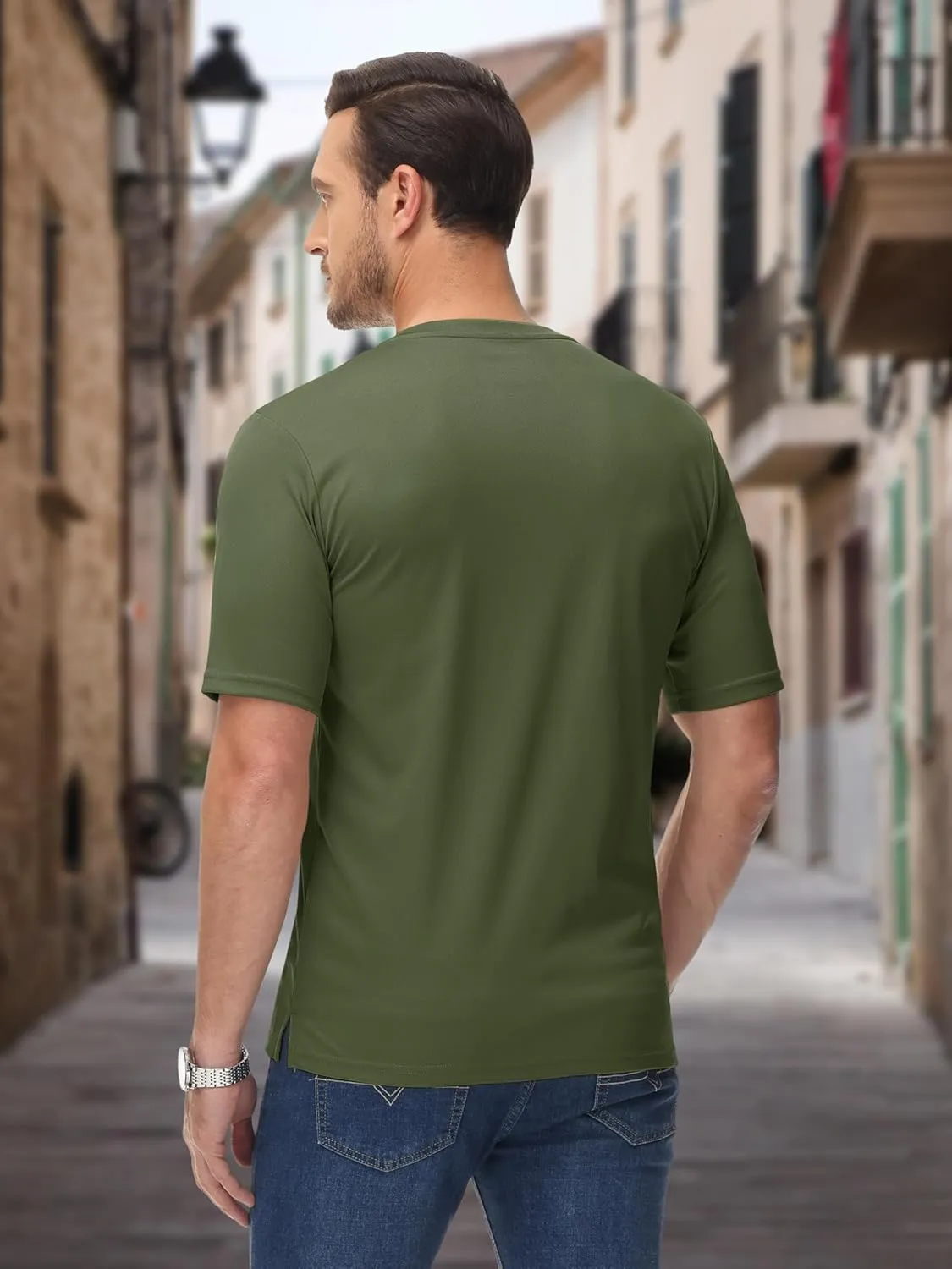 MAGCOMSEN Men's Henley Shirts Short Sleeve Casual Collarless Shirt Quick Dry Summer T-Shirts Golf Workout Tops