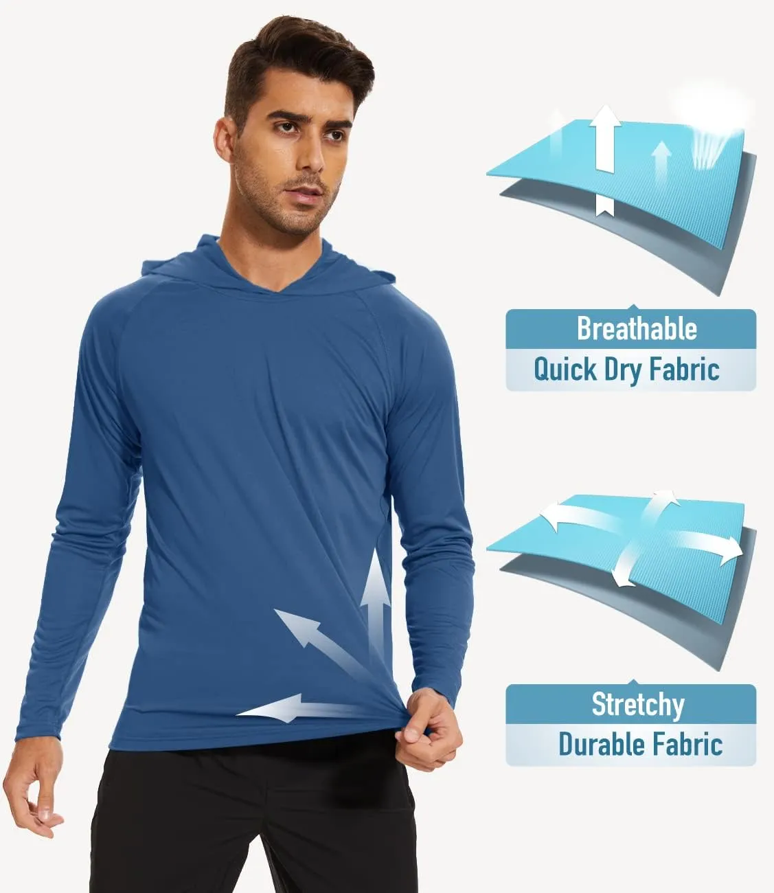 MAGCOMSEN Men's Hooded UPF 50  Sun Protection T Shirts Long Sleeve Athletic Fishing Shirts Rash Guards