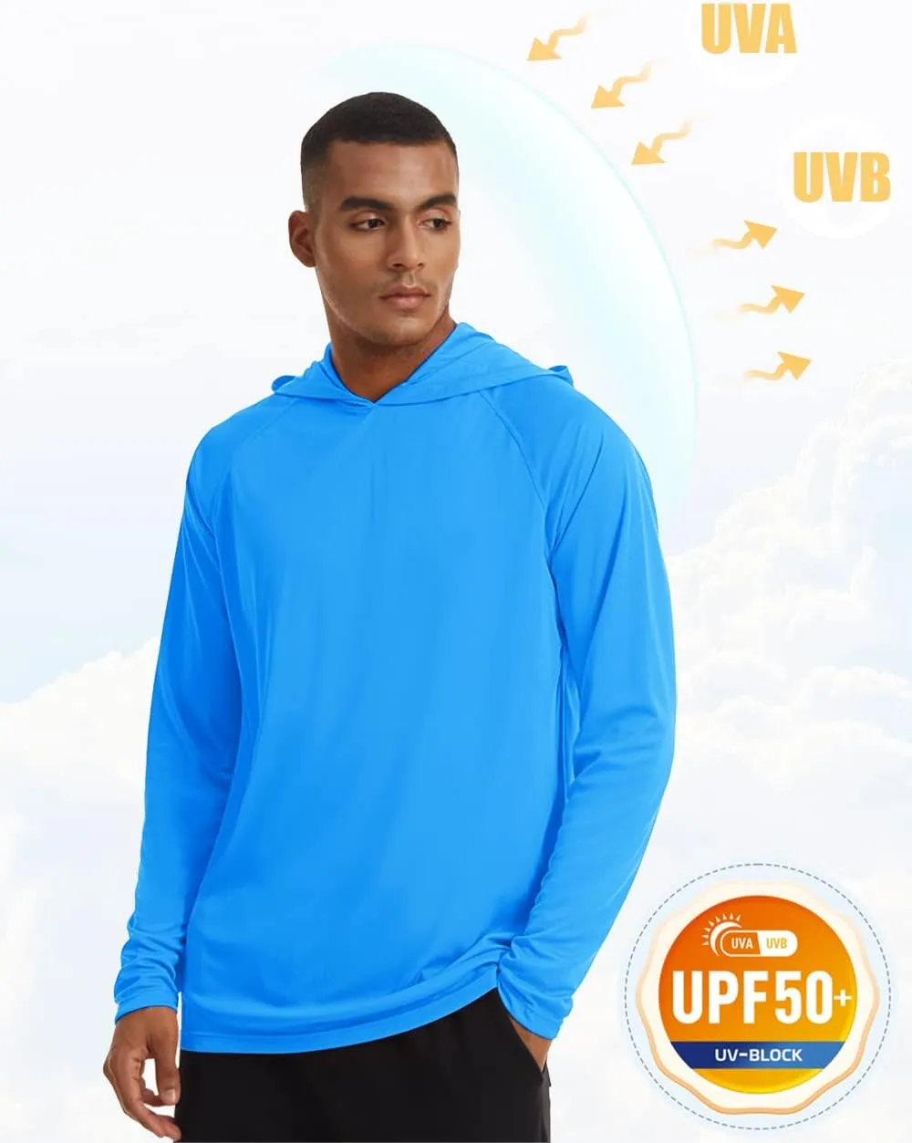 MAGCOMSEN Men's Hooded UPF 50  Sun Protection T Shirts Long Sleeve Athletic Fishing Shirts Rash Guards