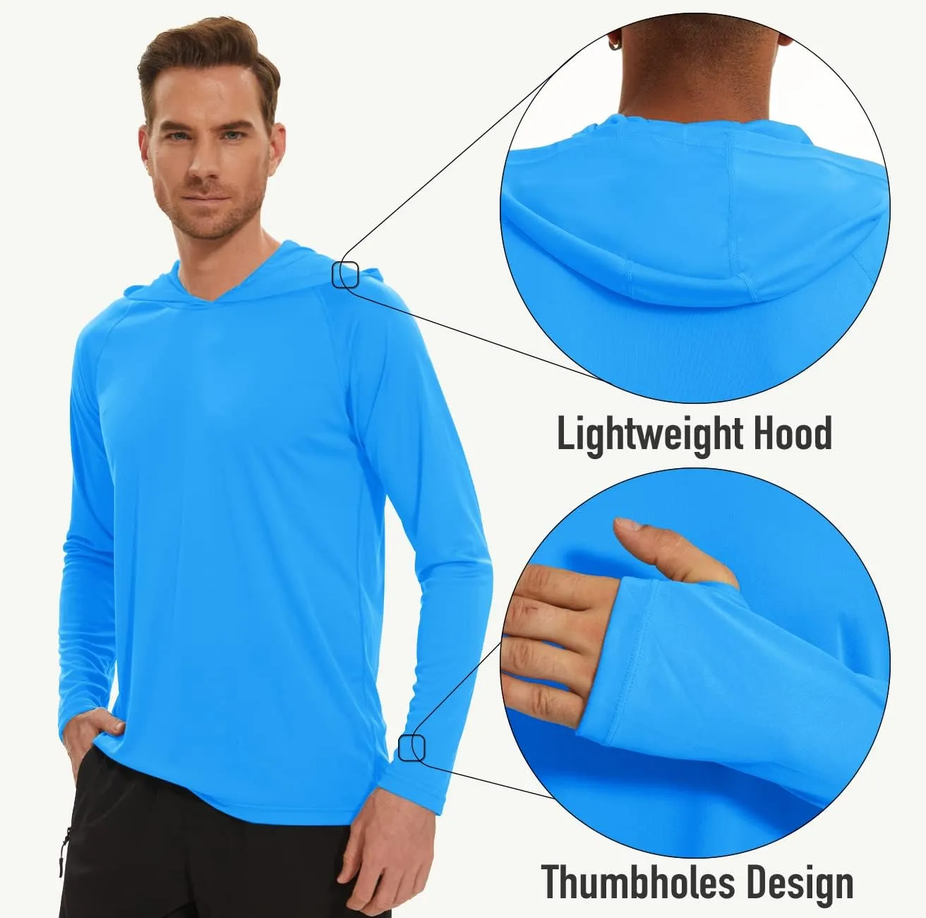 MAGCOMSEN Men's Hooded UPF 50  Sun Protection T Shirts Long Sleeve Athletic Fishing Shirts Rash Guards