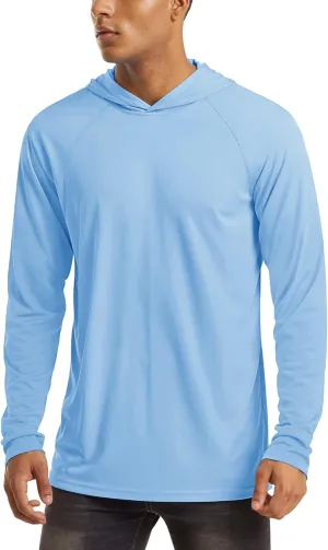 MAGCOMSEN Men's Hooded UPF 50  Sun Protection T Shirts Long Sleeve Athletic Fishing Shirts Rash Guards