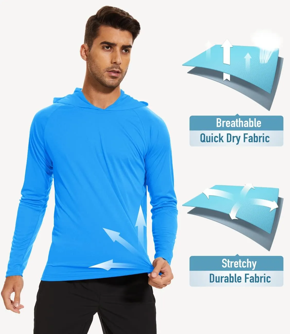 MAGCOMSEN Men's Hooded UPF 50  Sun Protection T Shirts Long Sleeve Athletic Fishing Shirts Rash Guards