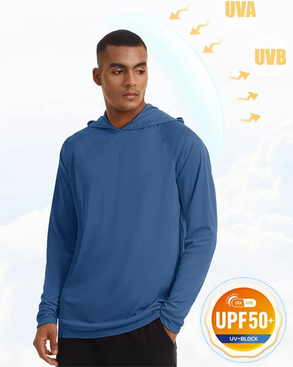MAGCOMSEN Men's Hooded UPF 50  Sun Protection T Shirts Long Sleeve Athletic Fishing Shirts Rash Guards