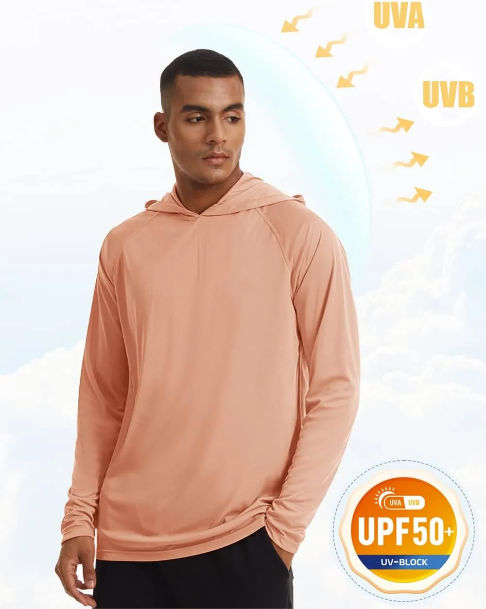 MAGCOMSEN Men's Hooded UPF 50  Sun Protection T Shirts Long Sleeve Athletic Fishing Shirts Rash Guards