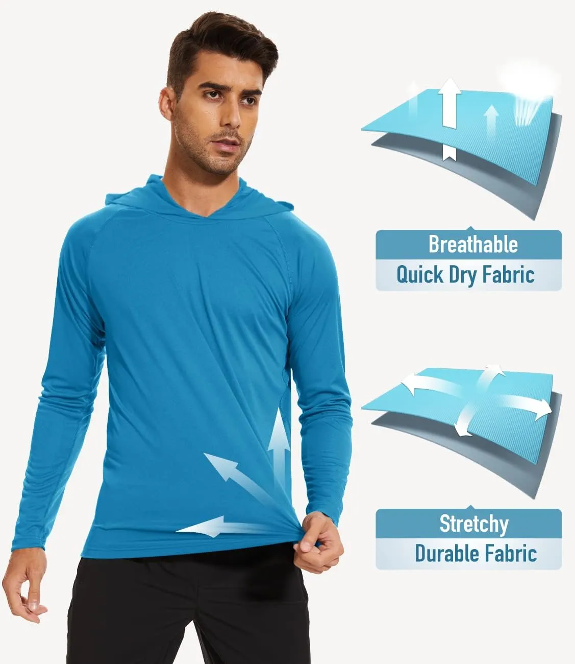 MAGCOMSEN Men's Hooded UPF 50  Sun Protection T Shirts Long Sleeve Athletic Fishing Shirts Rash Guards