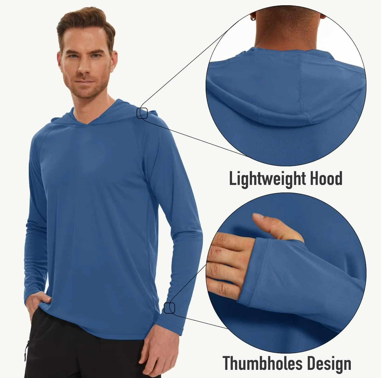 MAGCOMSEN Men's Hooded UPF 50  Sun Protection T Shirts Long Sleeve Athletic Fishing Shirts Rash Guards