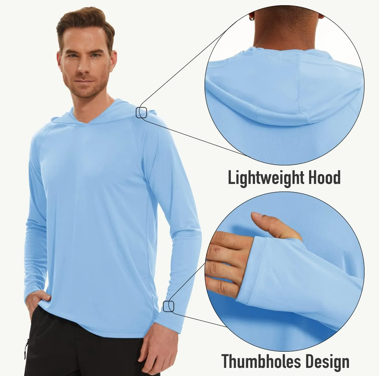 MAGCOMSEN Men's Hooded UPF 50  Sun Protection T Shirts Long Sleeve Athletic Fishing Shirts Rash Guards