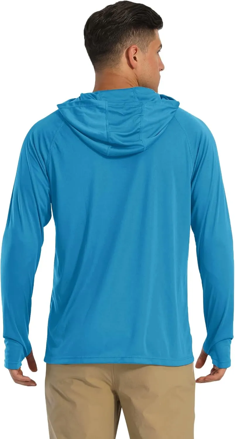 MAGCOMSEN Men's Hooded UPF 50  Sun Protection T Shirts Long Sleeve Athletic Fishing Shirts Rash Guards
