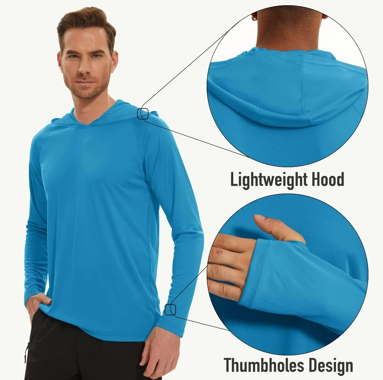 MAGCOMSEN Men's Hooded UPF 50  Sun Protection T Shirts Long Sleeve Athletic Fishing Shirts Rash Guards