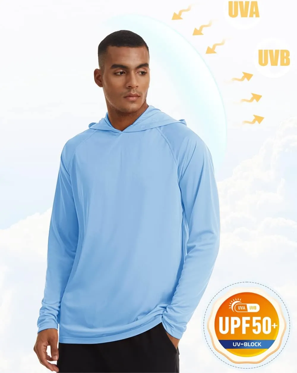 MAGCOMSEN Men's Hooded UPF 50  Sun Protection T Shirts Long Sleeve Athletic Fishing Shirts Rash Guards