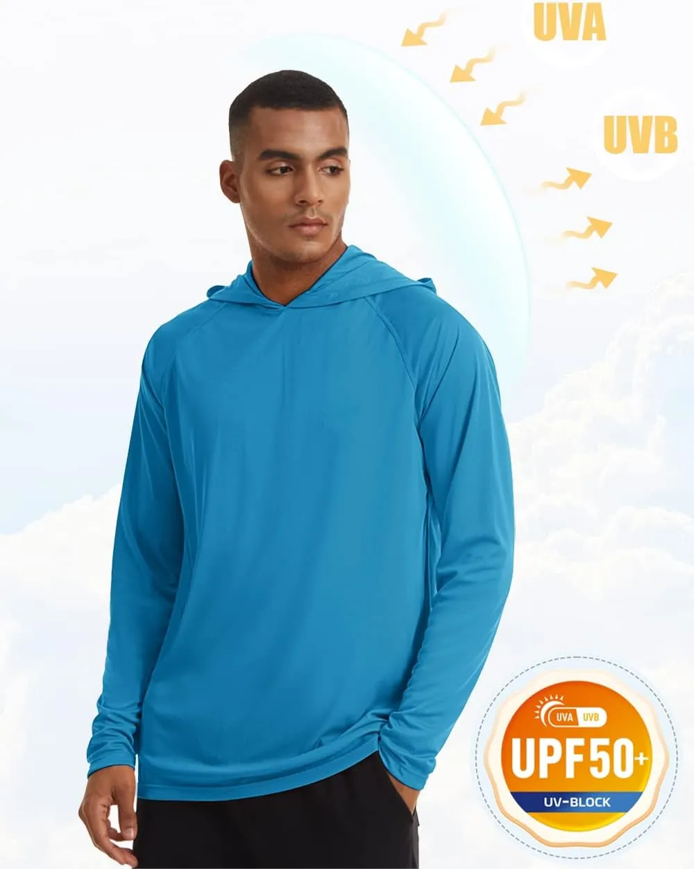 MAGCOMSEN Men's Hooded UPF 50  Sun Protection T Shirts Long Sleeve Athletic Fishing Shirts Rash Guards