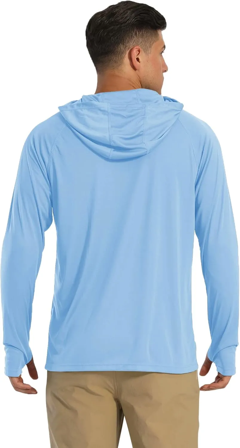 MAGCOMSEN Men's Hooded UPF 50  Sun Protection T Shirts Long Sleeve Athletic Fishing Shirts Rash Guards