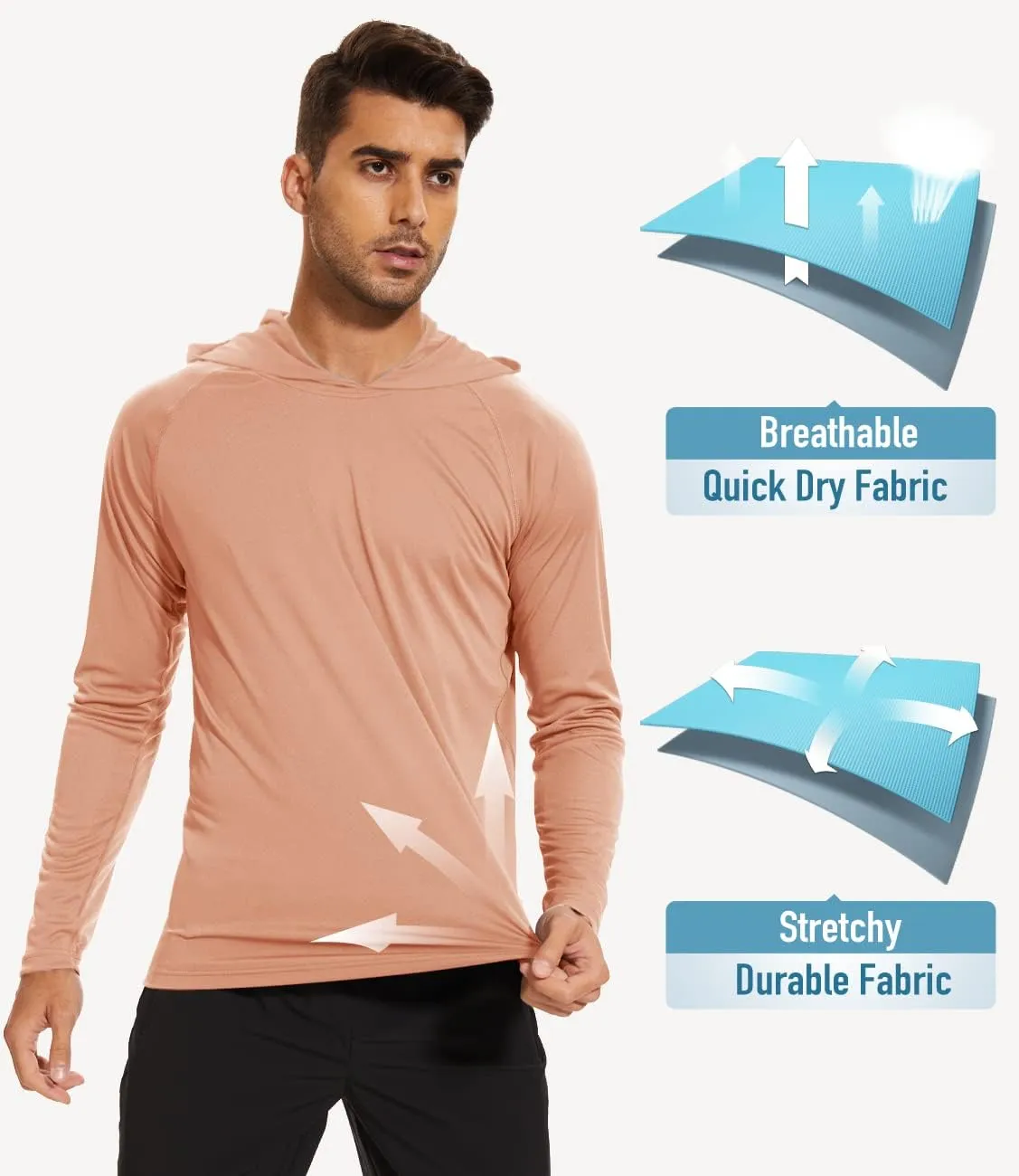 MAGCOMSEN Men's Hooded UPF 50  Sun Protection T Shirts Long Sleeve Athletic Fishing Shirts Rash Guards