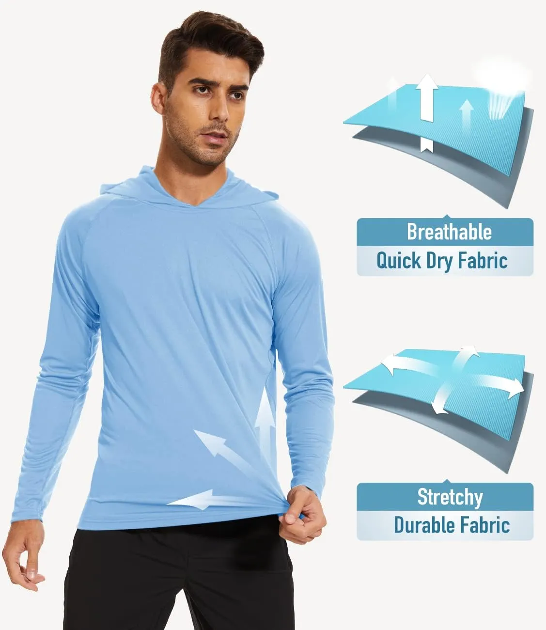 MAGCOMSEN Men's Hooded UPF 50  Sun Protection T Shirts Long Sleeve Athletic Fishing Shirts Rash Guards