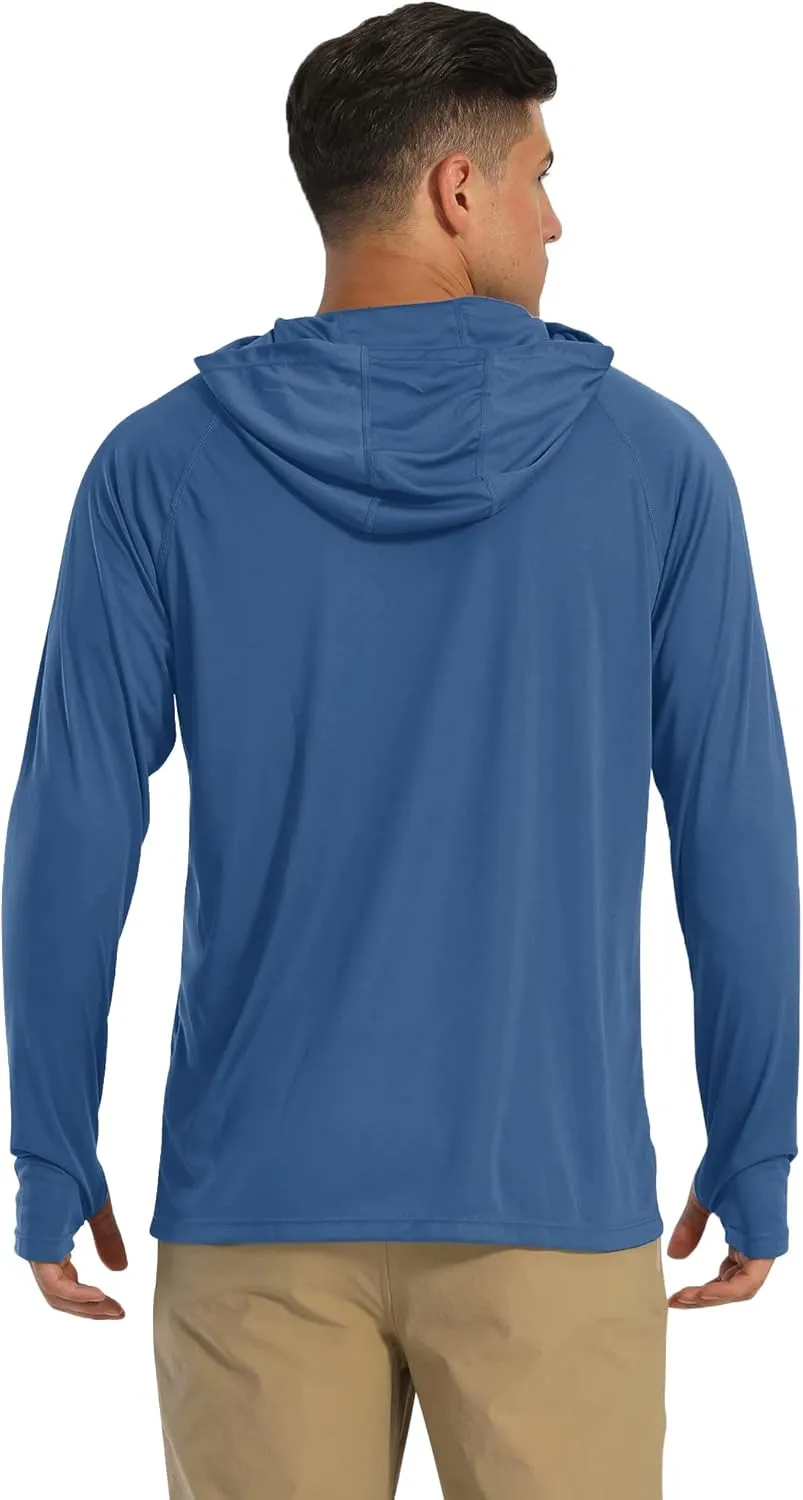 MAGCOMSEN Men's Hooded UPF 50  Sun Protection T Shirts Long Sleeve Athletic Fishing Shirts Rash Guards
