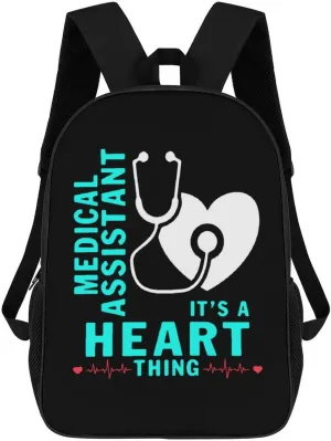 Medical Assistant Heart Durable Adjustable Backpack Casual Travel Hiking Laptop Bag Gift for Men & Women, 17inch