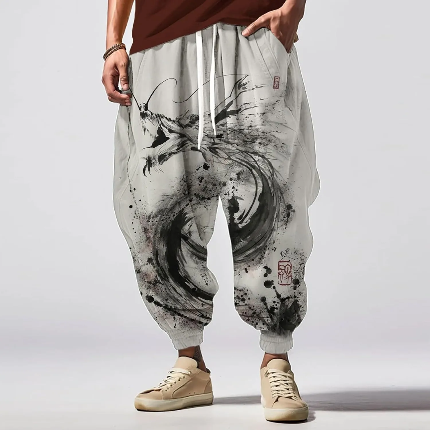 Men Cotton Baggy Hippie Yoga Harem Pants Casual Sweatpants Loose Drop Crotch Trousers Loose Pants Mens Cargo
