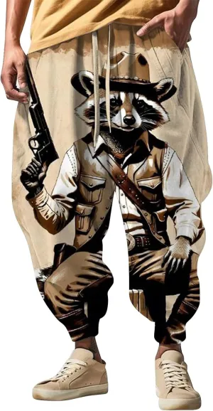 Men Drop Crotch Wide Leg Baggy Harem Pants Men's Autumn Fun Print Fashion Street Feel Casual Loose Drop Crotch
