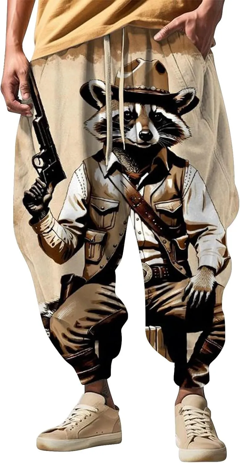 Men Drop Crotch Wide Leg Baggy Harem Pants Men's Autumn Fun Print Fashion Street Feel Casual Loose Drop Crotch